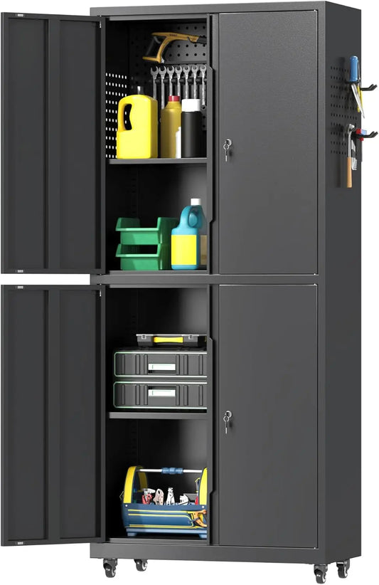 Heavy Duty Metal Tool Cabinet Locking Wheels Four Doors
