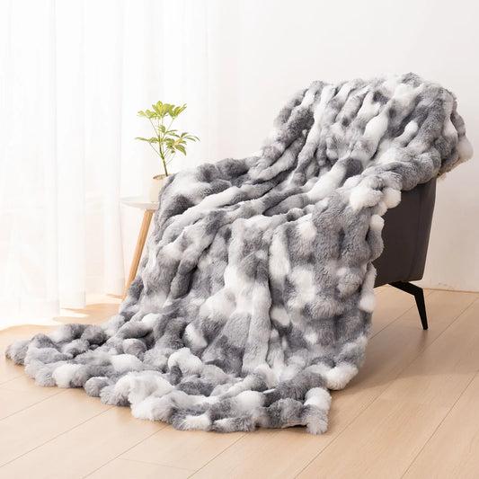 Faux Rabbit Fur Blanket for Bed, Thick Warm Cozy Fluffy