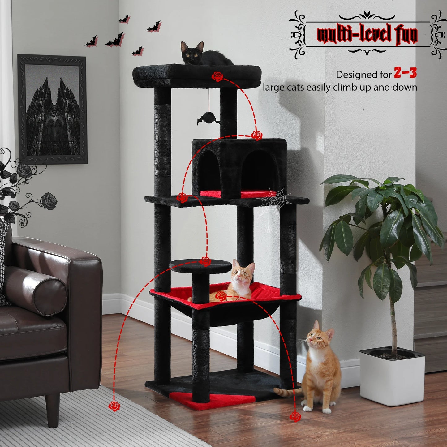 Cat Tree for Indoor Cats 5 Level Cat Tower with Large Hammock and Sisal Covered Scratching Posts Cozy Condo and Top Perch