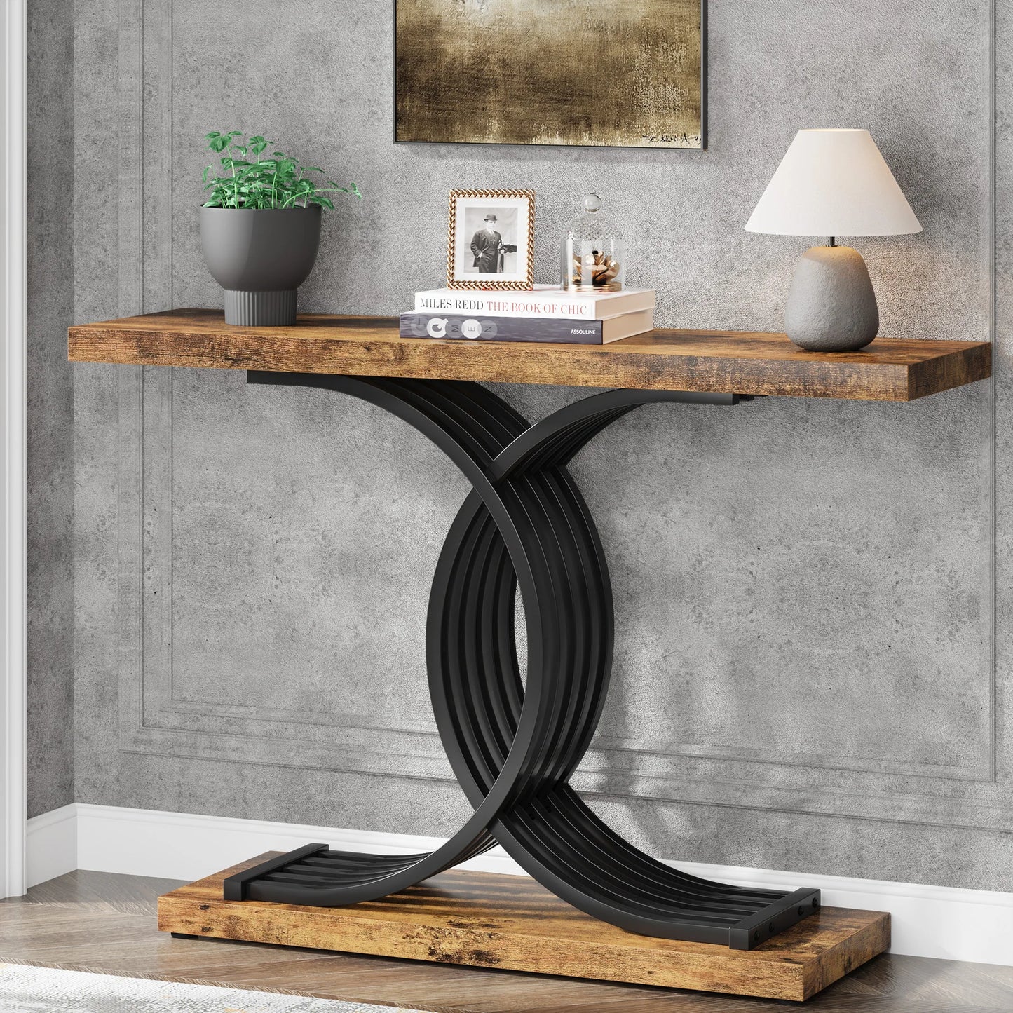 Tribesigns Gold Entryway Table Modern 39 Inch Console Faux Marble Narrow Wood Sofa with Geometric Metal Legs