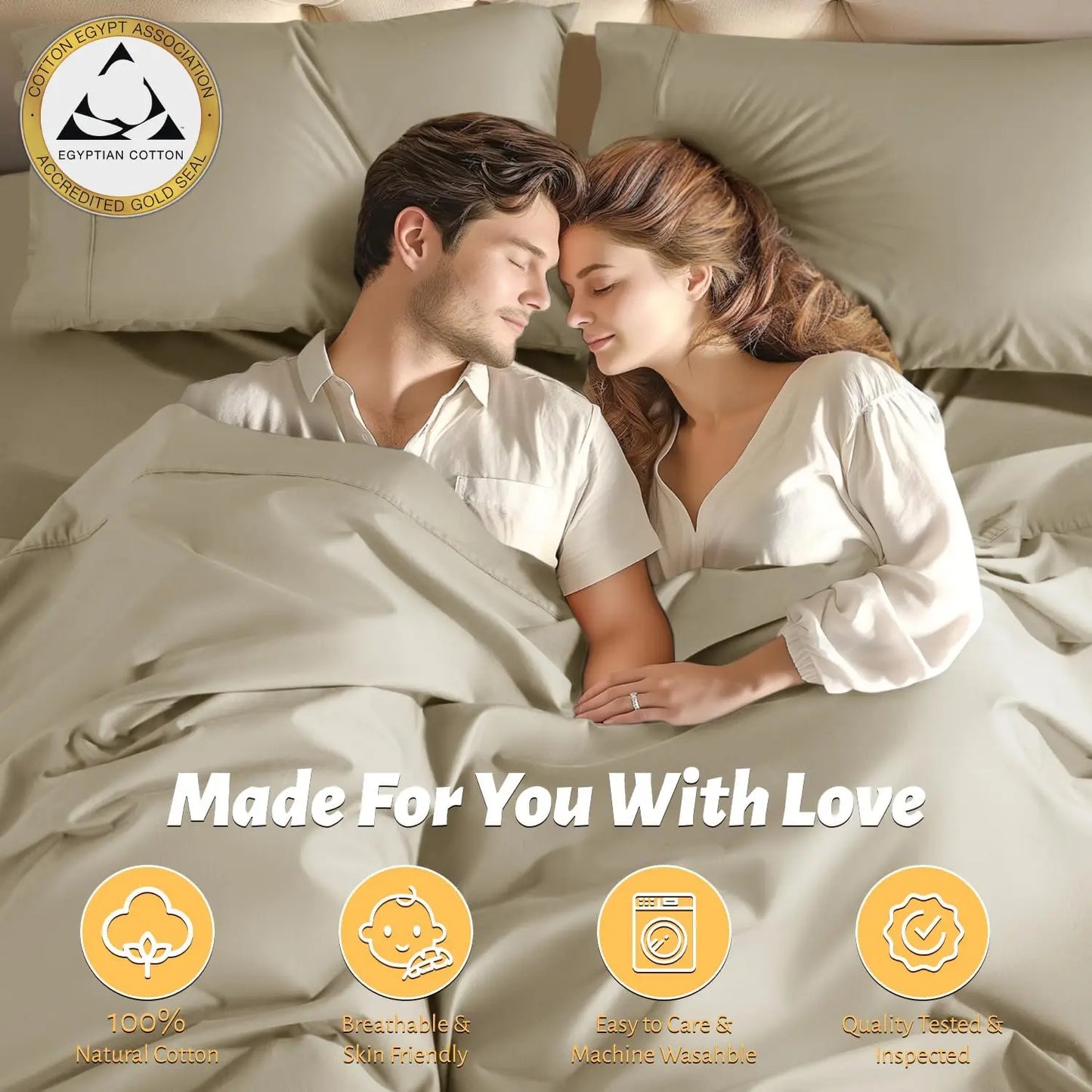 100 Percent Egyptian Cotton Queen Size Sheets Set 1000 Thread Count Luxury Breathable Cooling Bedding 16 Inch Deep Pocket 4 Piece Set