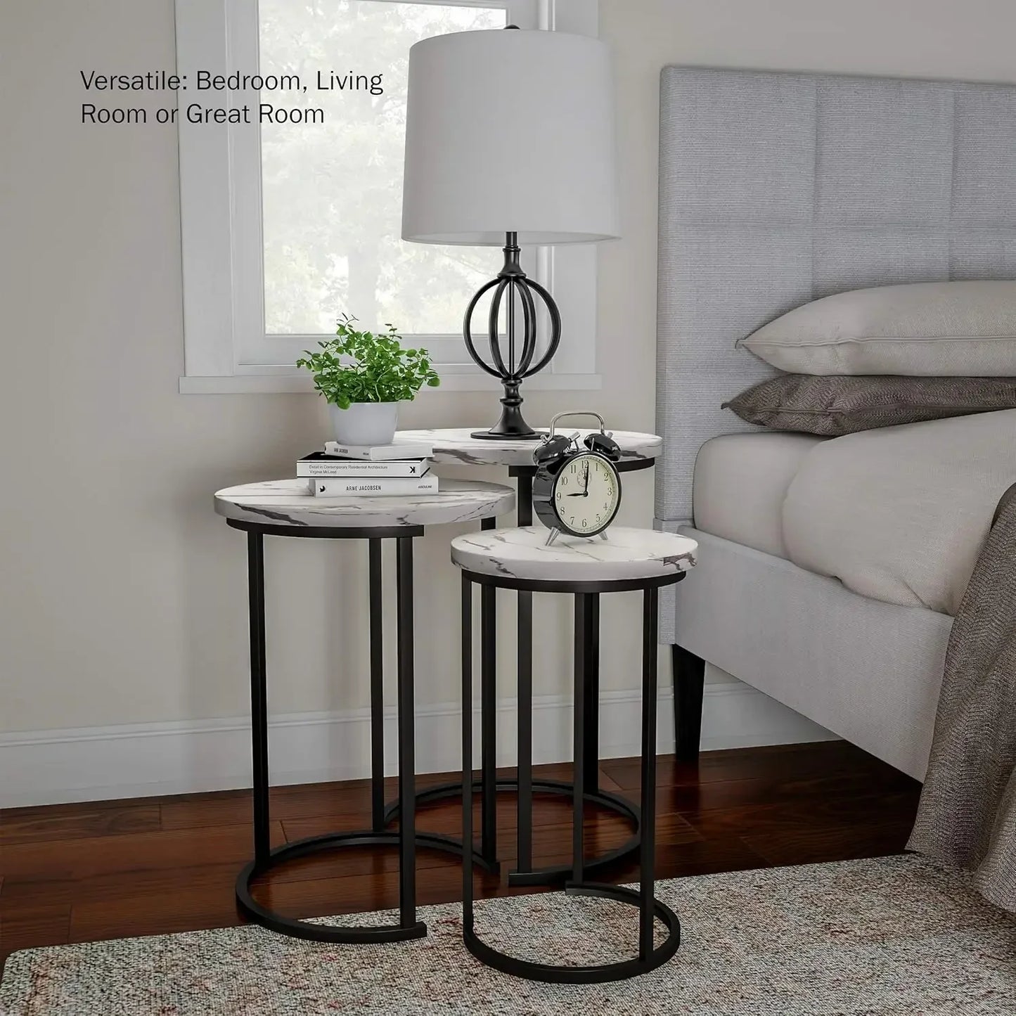XMSJ Nesting End Tables Set Three With Faux Marble Top