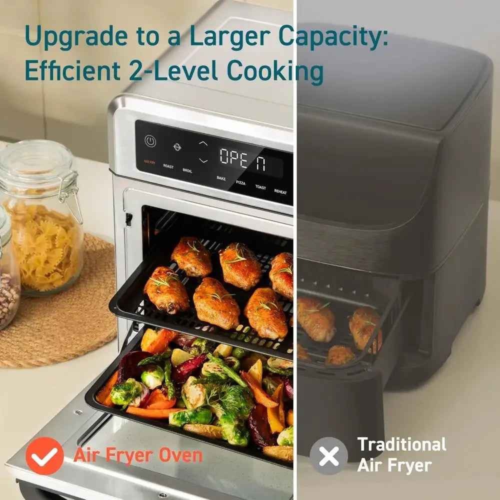 11 In 1 Air Fryer Oven 13Qt Rotisserie Pizza Cooking Functions Dual Layer Cooking Accessories Fast Crispy Results Healthy