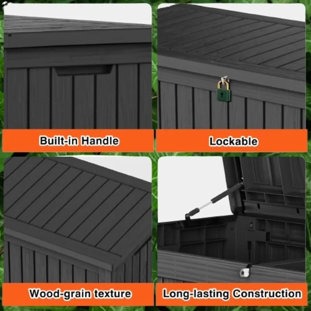 150 Gallon Lockable Resin Deck Box Waterproof and UV Resistant Outdoor Storage Box for Cushion Storage Black