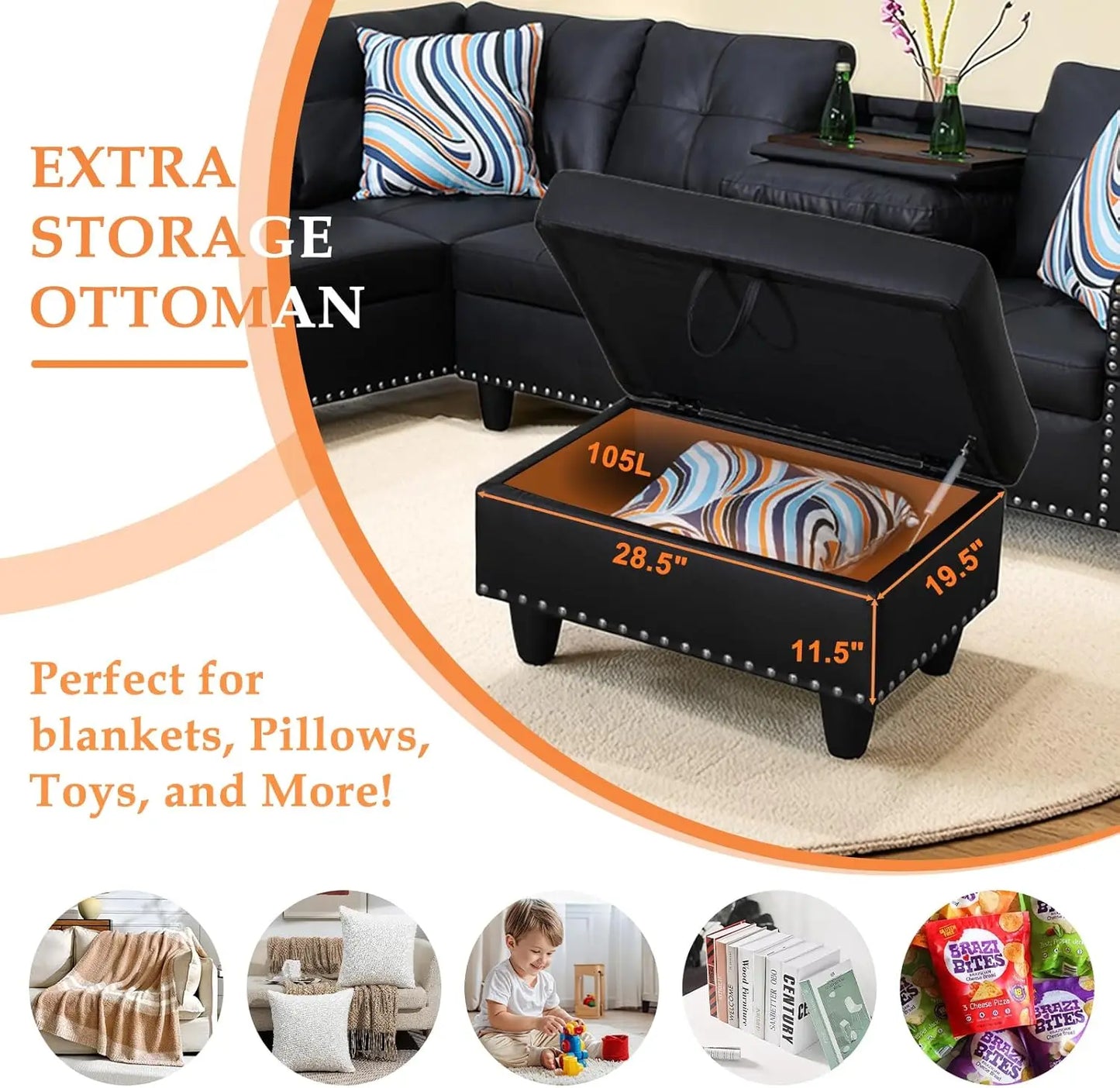 XMSJ Modern Sectional Sofa Couch L Shape With Chaise Lounge