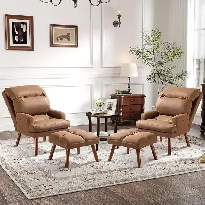HUANZHUANG Accent Chair With Ottoman And Adjustable Backrest Side Pockets