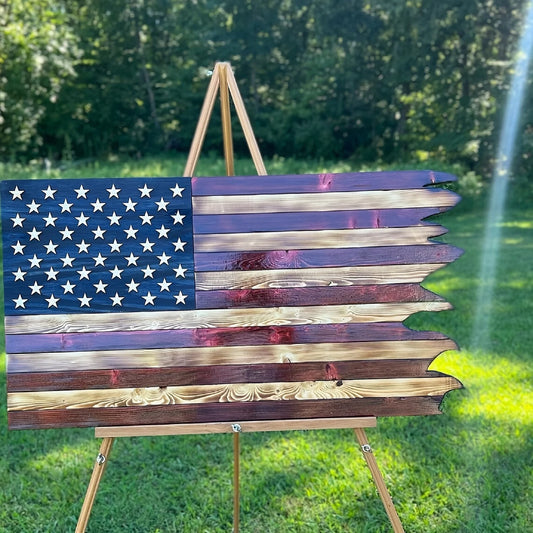 8 Inch by 15 Inch American Wavy Flag Wooden Independence Day Decoration for Home Restaurant Bar Cafe and Garage Christmas Gifts