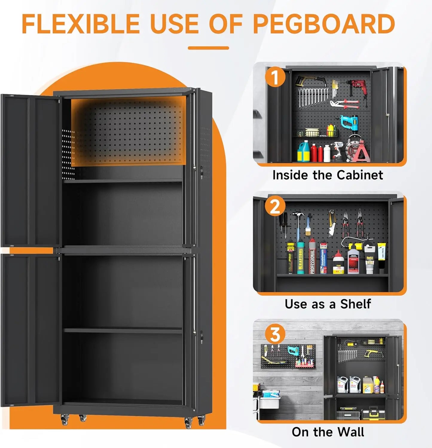Heavy Duty Metal Tool Cabinet Locking Wheels Four Doors
