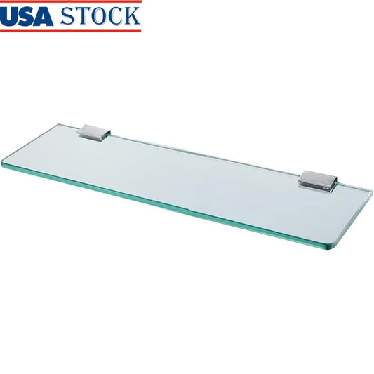 Tempered Glass Bathroom Shelf Wall Mounted Stainless Steel Bracket Floating Storage Organizer Rust Resistant Easy Installation