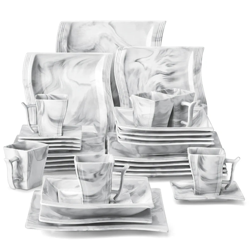 Malacasa Flora Marble Porcelain Dinnerware Set 30 Piece