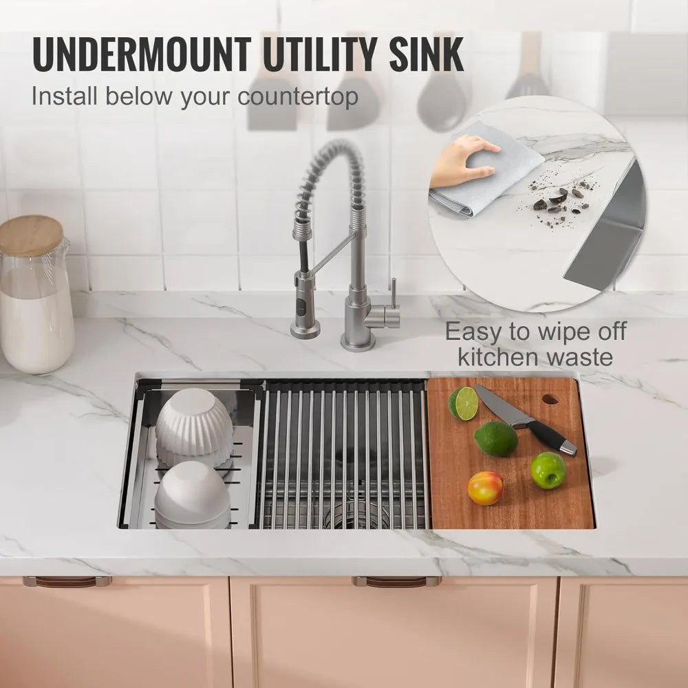 304 Stainless Steel Drop In Kitchen Sink Undermount Single Bowl Basin with Ledge Prep Kitchen and Bar Sink