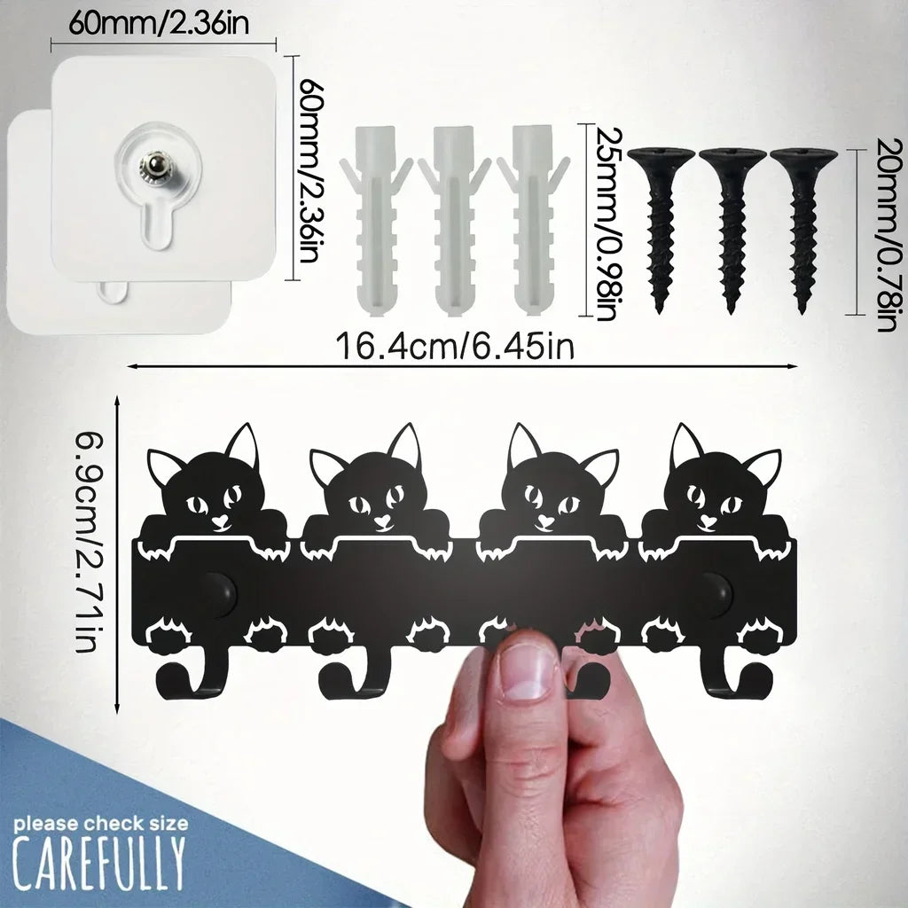 Decorative Black Metal Cats Key Rack Wall Mounted Key Holder Stylish Functional Entryway Storage