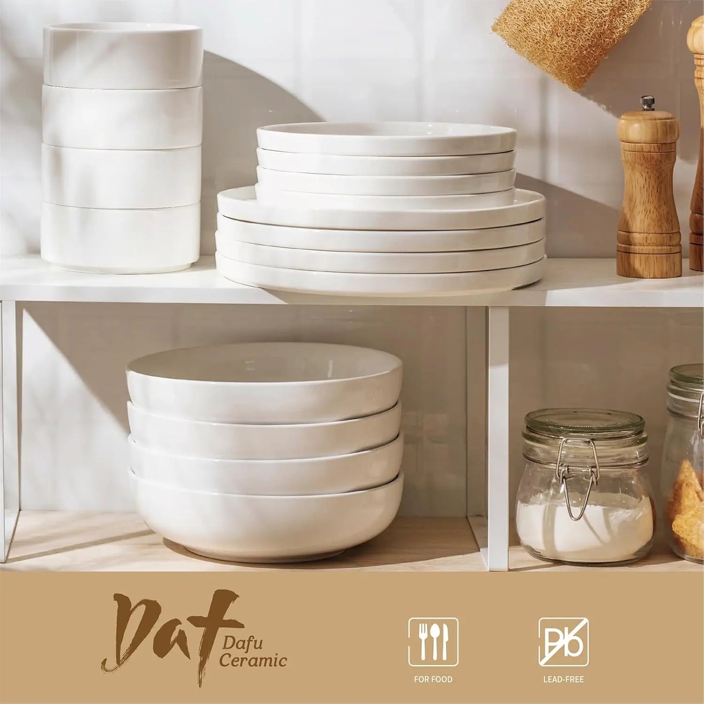 12 Pieces Plates and Bowls Sets,White Dish Set for 4,Premium Serving Dinnerware Sets, Chip and Scratch Resistant Dishware Sets K