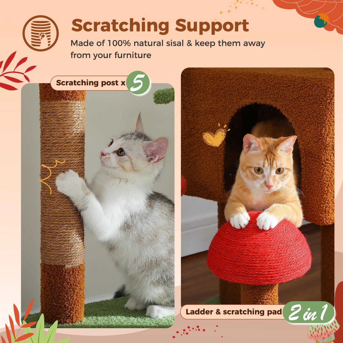 PETEPELACN Cat Tree Floor To Ceiling Tower With Hammock