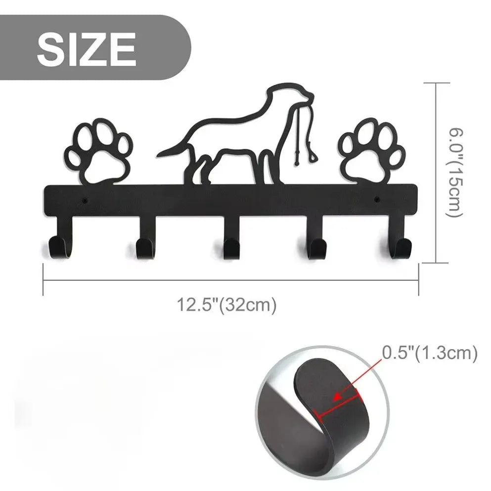 Metal Paw Pet Dog Hanger with Five Hooks Wall Rack Organizer for Coats Keys Leashes Towels and More Iron Art Home Storage Solution