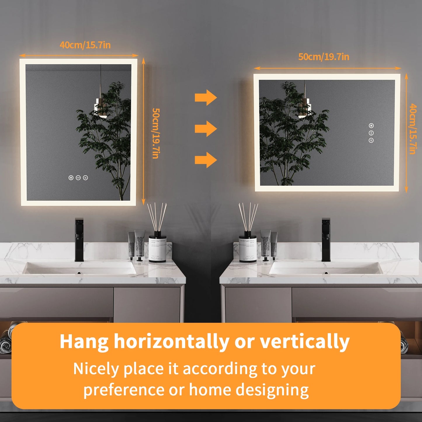 16x20 Inch LED Lighted Bathroom Mirror with Anti Fog Wall Mounted Vanity Mirror with Smart Touch Button and Memory Function