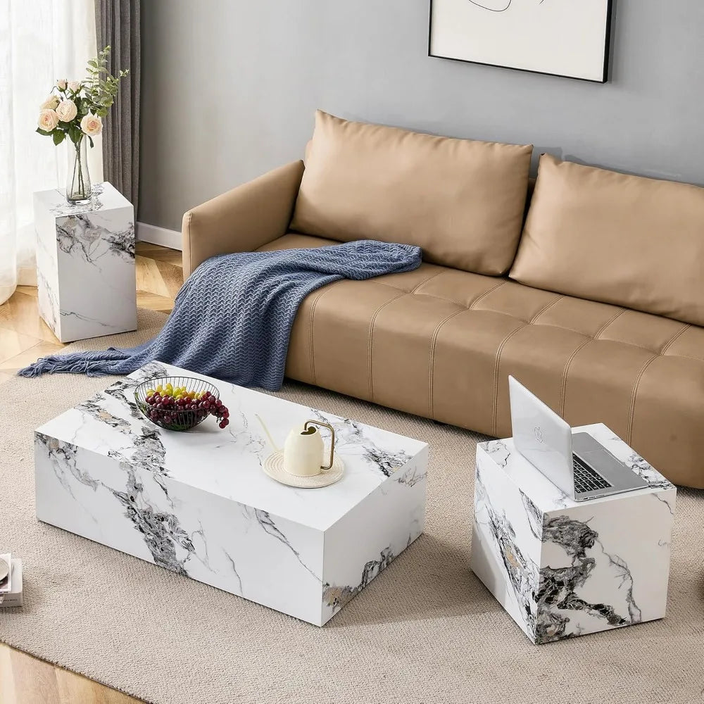 Cube End Table Wood Grain - Modern Side Table No Assembly