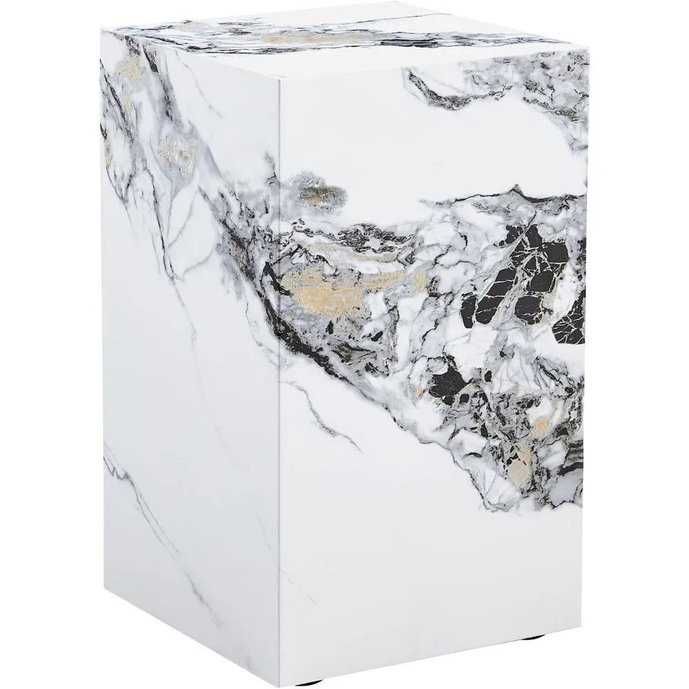 Cube End Table Wood Grain - Modern Side Table No Assembly