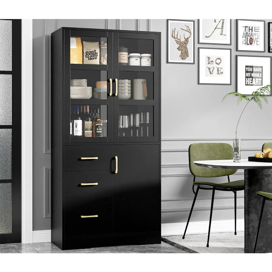 Hign-concerned Tall Display Cabinet With HD Glass Doors And Drawers