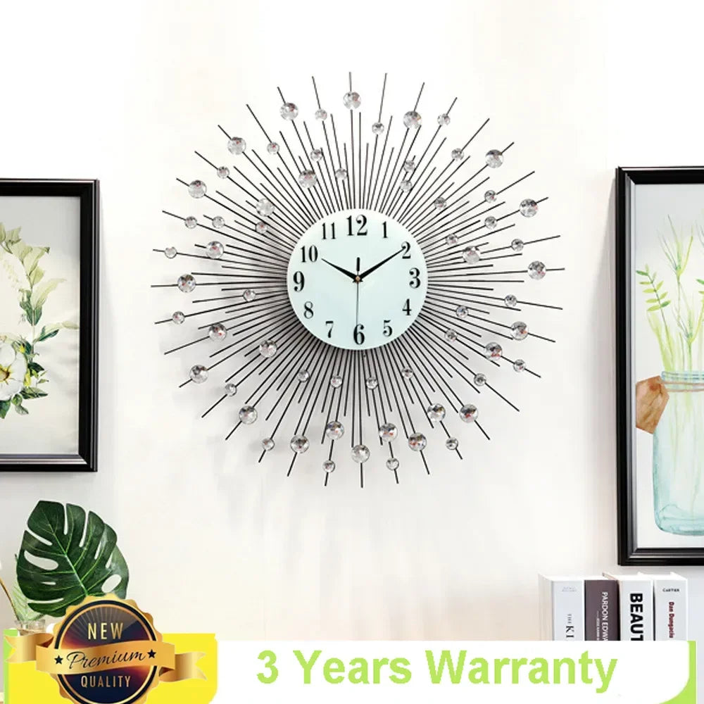 Display Sunburst Metal Wall Clock Modern Diamond Design