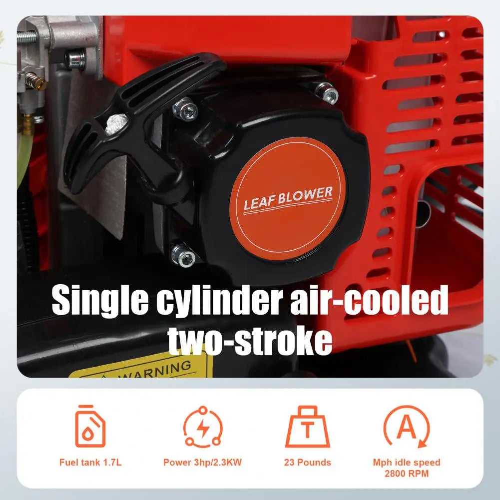 Backpack Leaf Blower 63CC Gas Powered 665CFM 2 Stroke Snow Blower Long Pipe 1.7L Fuel Tank