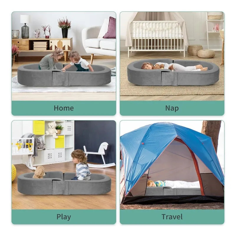 Wanan Toddler Travel Bed Removable Washable Portable Bed Gray