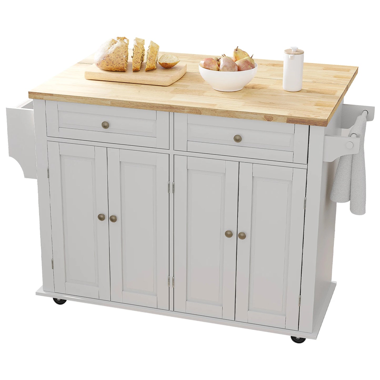 Rolling Kitchen Cart with Drop Leaf and Storage Cabinet