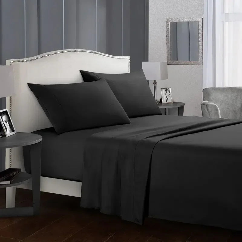 Solid Color Soft Brushed Bed Set Fitted Sheet Flat Sheet Pillowcase Bedding Set Twin Full Queen California King 3 Piece 4 Piece