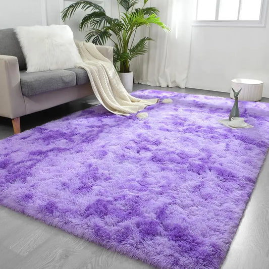 Purple Tie Dyed Large Rugs For Living Room 4x6 Feet Shaggy Rug Fluffy Throw Carpets Ultra Soft Plush Modern Indoor Fuzzy Rugs