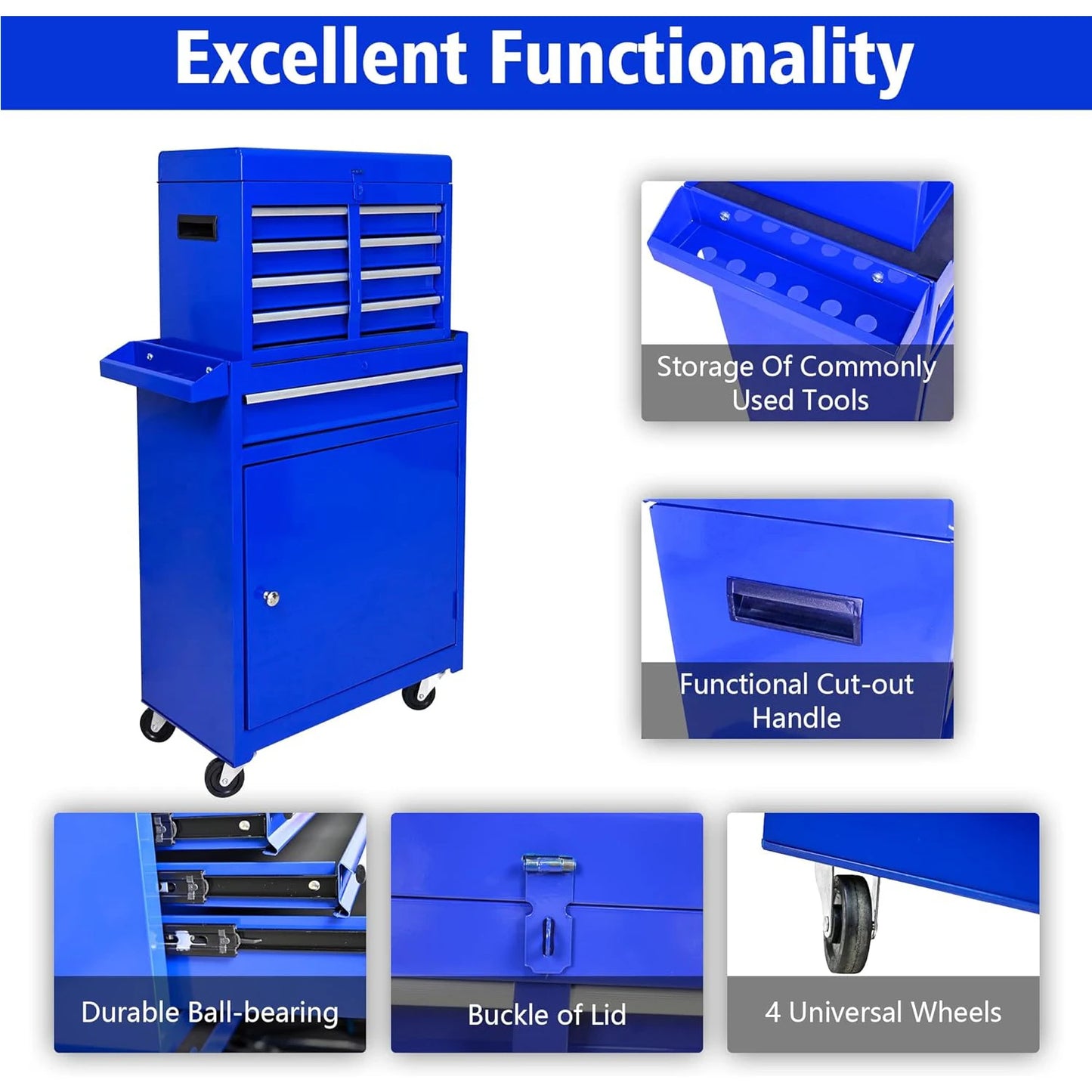 HiMISSH 5 Drawer Rolling Toolbox High Capacity For Garage Workshop
