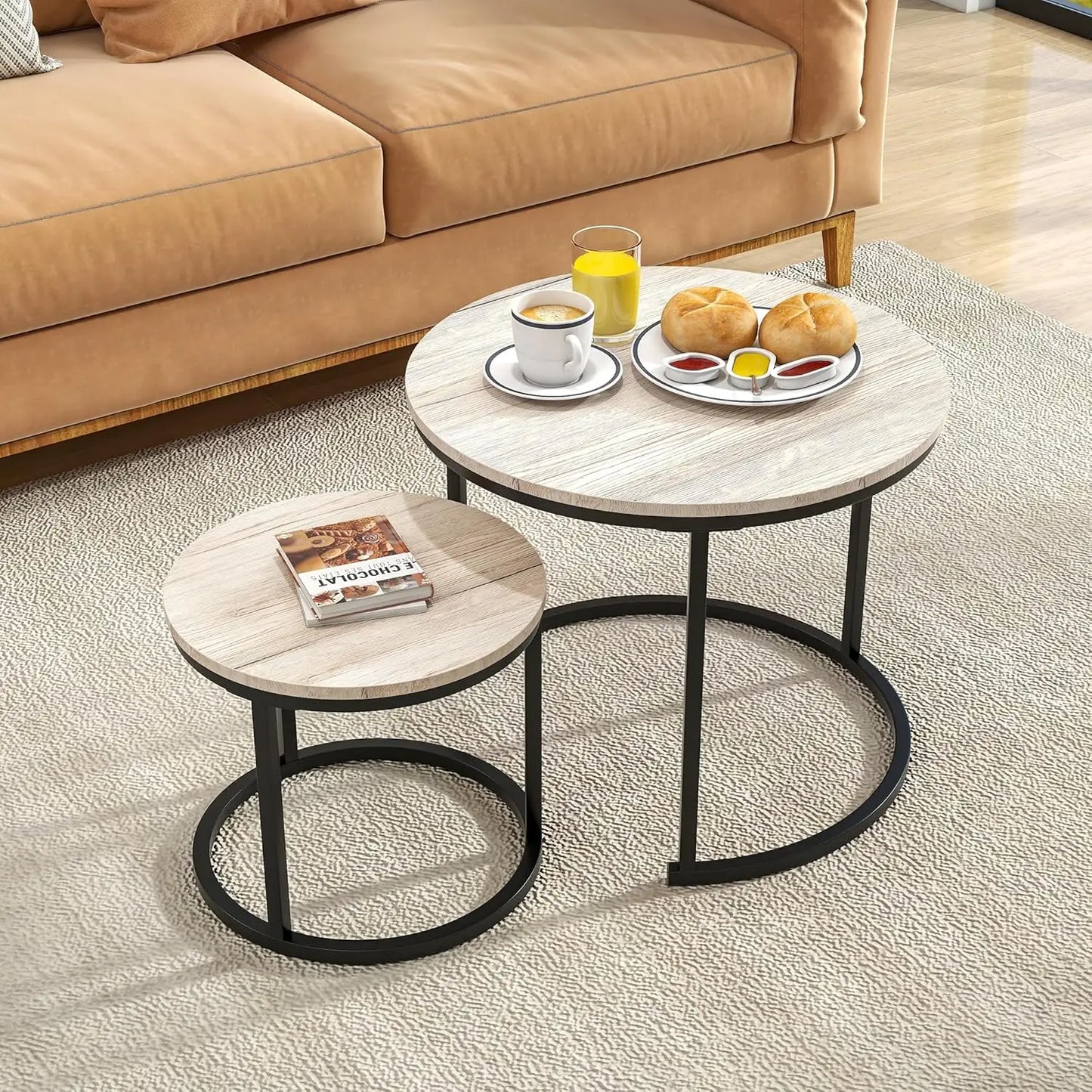 Hign-concerned Round Nesting Coffee Table Set Metal Frame