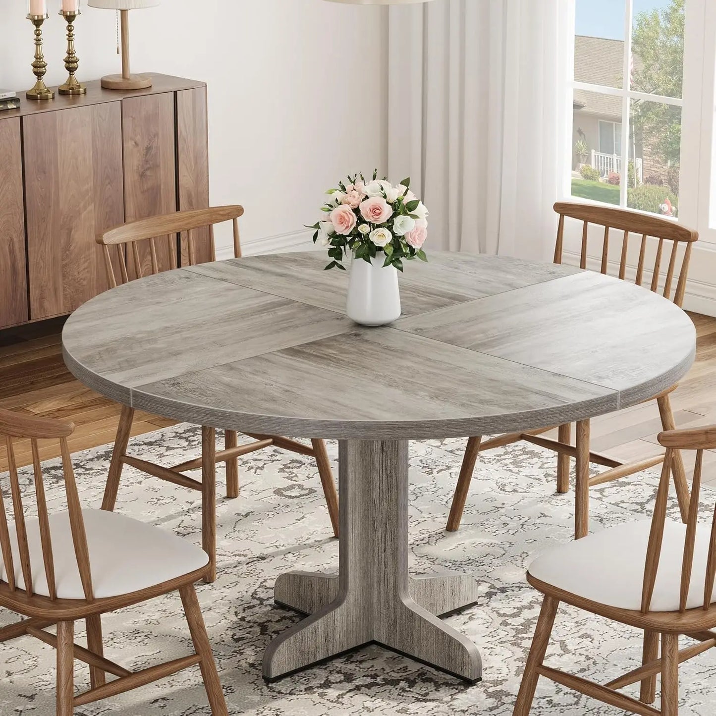 Studyset Round Dining Table For 4 Farmhouse Wood Base