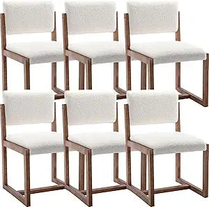 MKDK Mid Century Dining Chairs Set Of 6 Linen Upholstered