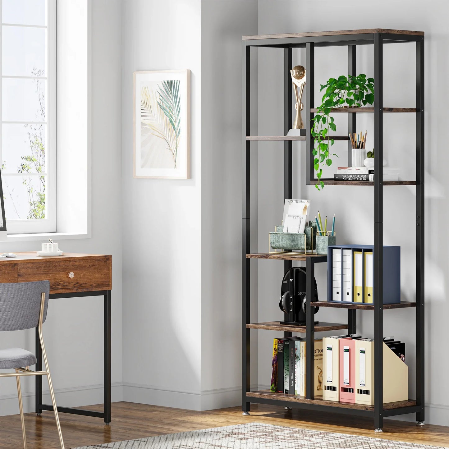 Tribesigns 6 Tier Tall Bookshelf Industrial Open Bookcase