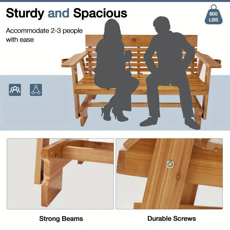 Erommy Outdoor Glider Bench With Cup Holders Patio Chair