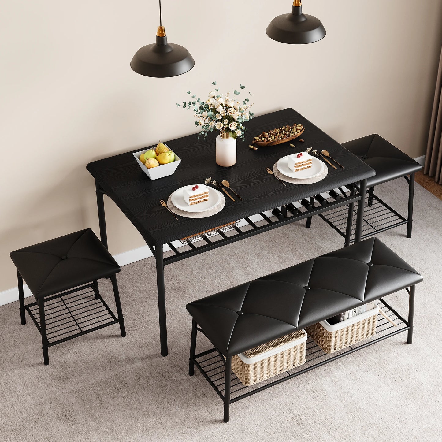 HobbyLane Dining Table Set For 4 With Upholstered Bench