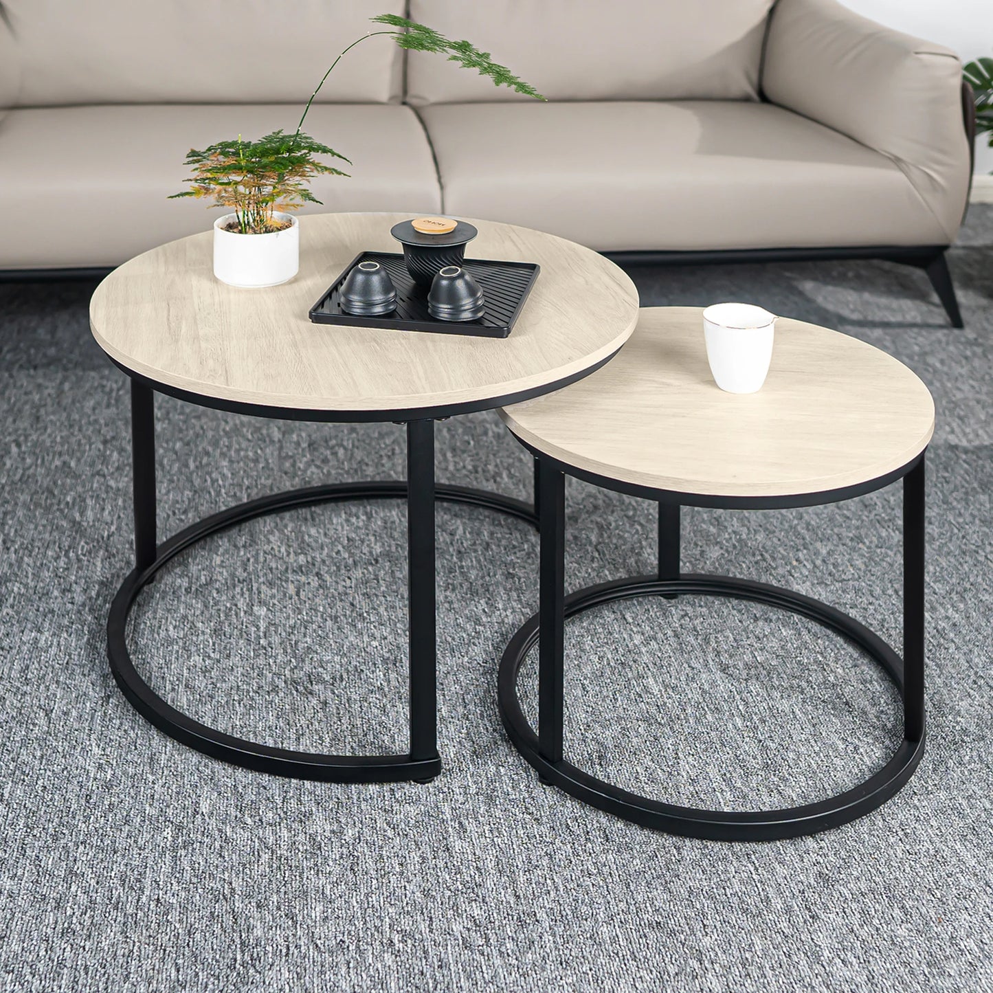 Hign-concerned Round Nesting Coffee Table Set Metal Frame