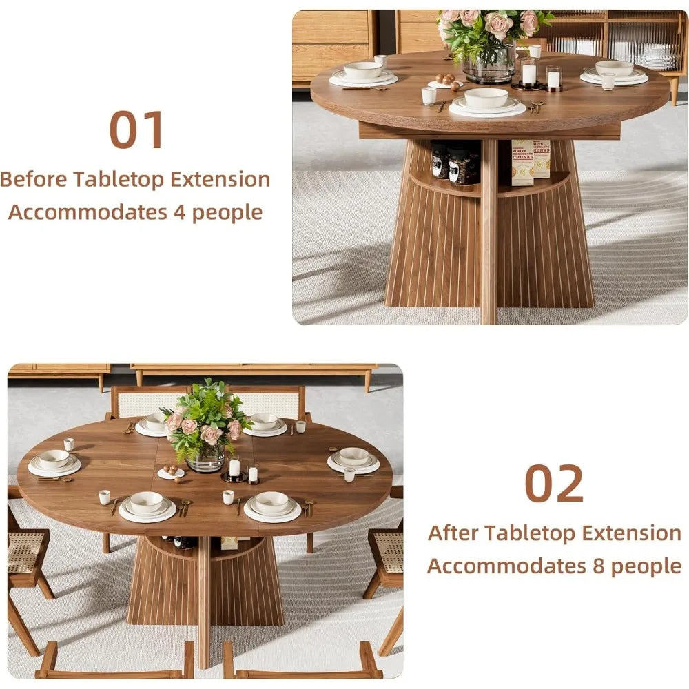 Round Expandable Oval Dining Table With Fluted Base