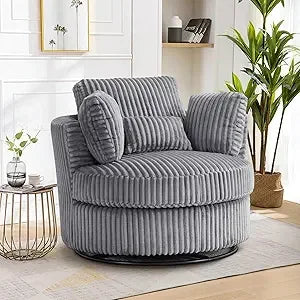 DAFIFY Swivel Barrel Chair Corduroy Armchair With Pillows