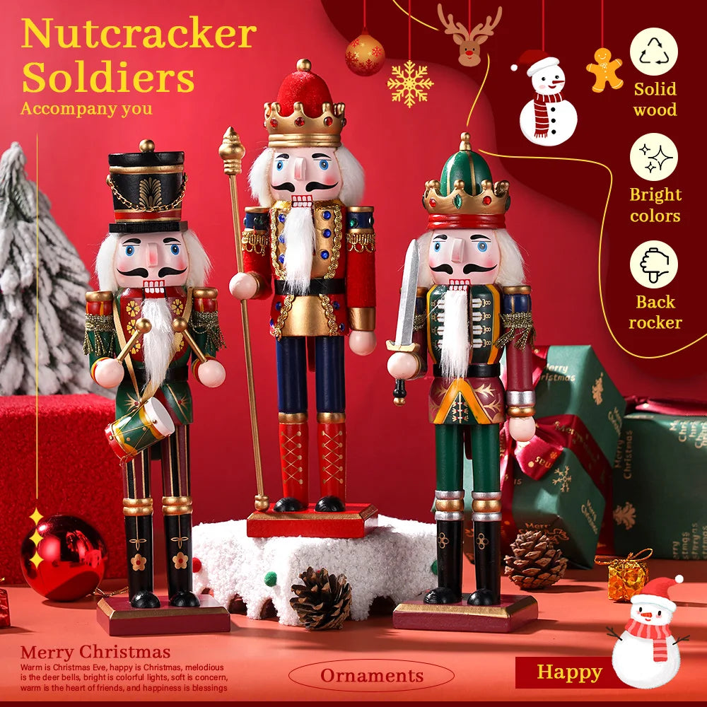 Three Piece Wooden Nutcracker Set King Drummer Soldier Christmas Decorations