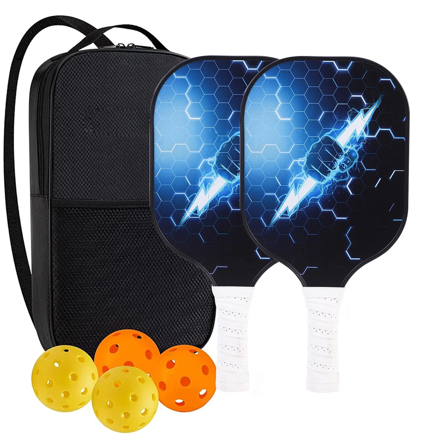 Pickleball Paddles USAPA Approved Set with Honeycomb Core and Carrying Bag Includes 4 Balls Perfect for Indoor and Outdoor Play