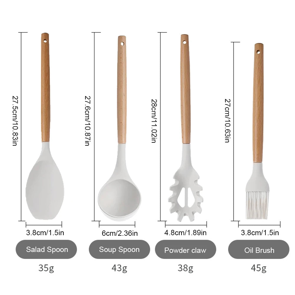 Shunmaii Kitchen Utensil Set Silicone Spatulas Wooden Handle