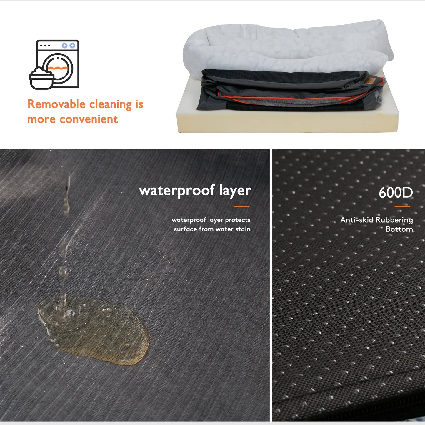 L XL 2XL 3XL Dog Bed Super Soft Orthopedic Foam Pet Sleeping Mat with Cotton Padded Bolster and Removable Washable Cover