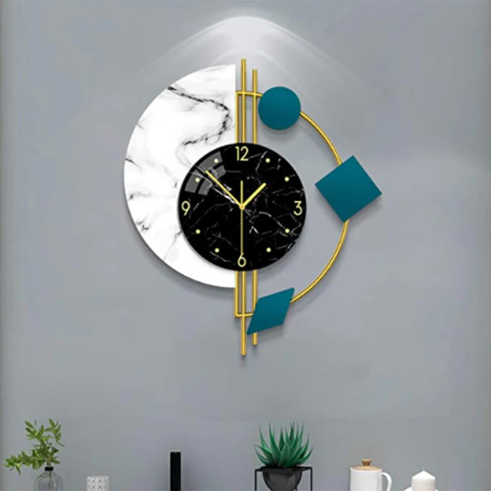 Combination Silent Semicircle Marble Quartz Wall Clock Deco