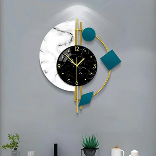 Combination Silent Semicircle Marble Quartz Wall Clock Deco