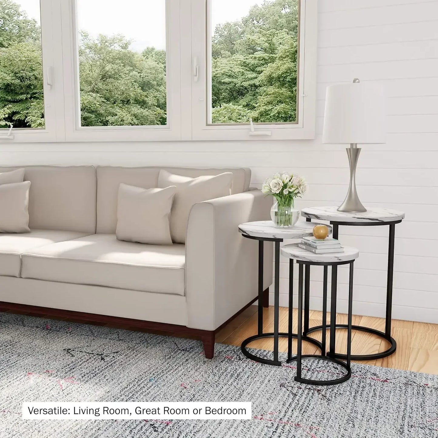 XMSJ Nesting End Tables Set Three With Faux Marble Top