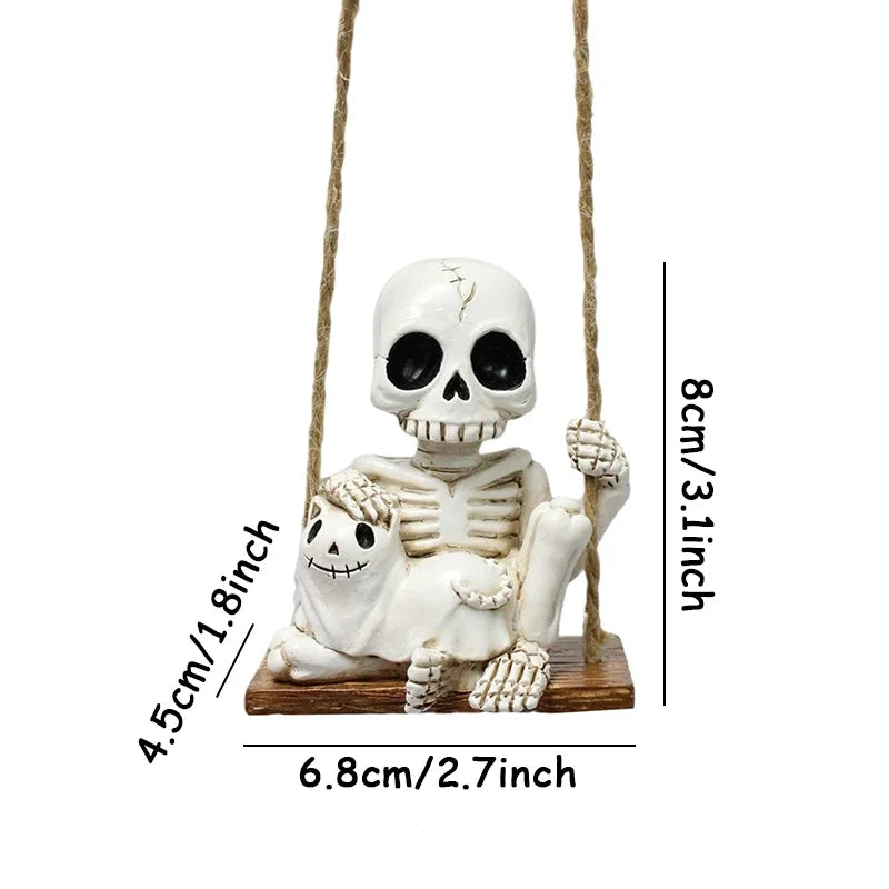 Liaoning Zhejiang Polyresin Halloween Swing Skull Holding Ghost GardenPatioDisplay Statue