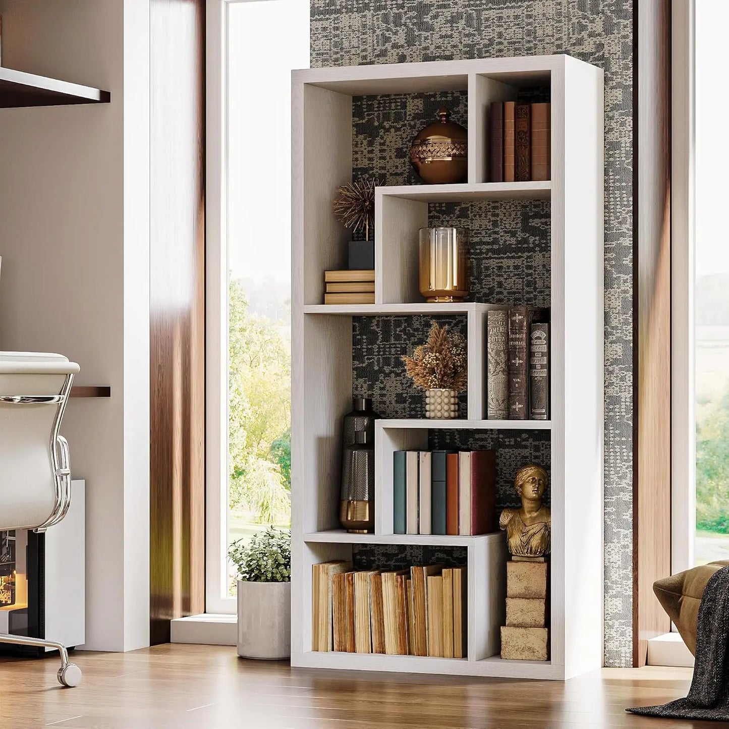 IRONCK Geometric Six Shelf Industrial Bookcase Etagere Display