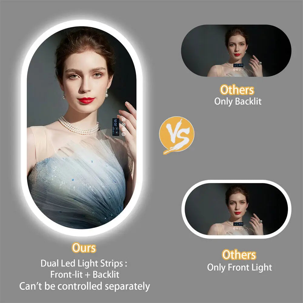 BORWART Oval Led Vanity Mirror With Bluetooth Display
