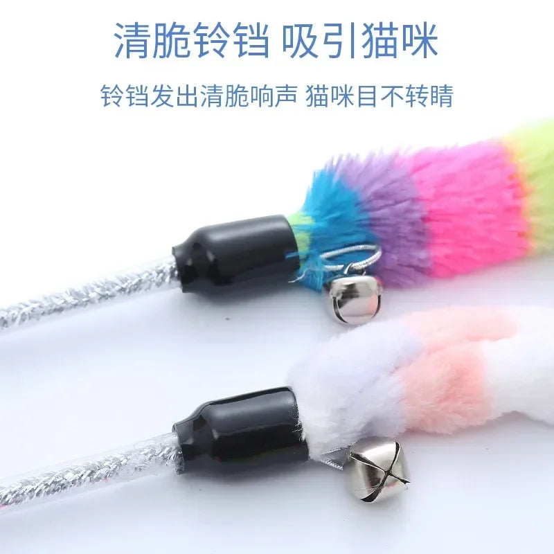 Pet Cat Toy Feather Teaser Wand Interactive Caterpillar Design Colorful Rod for Cats Accessories